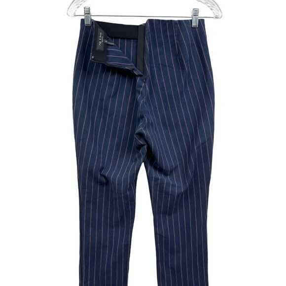 Rag & Bone Womens Simone Pants Navy Pinstripe Flat Front Snap Hem Stretch Size 4 - Picture 5 of 6